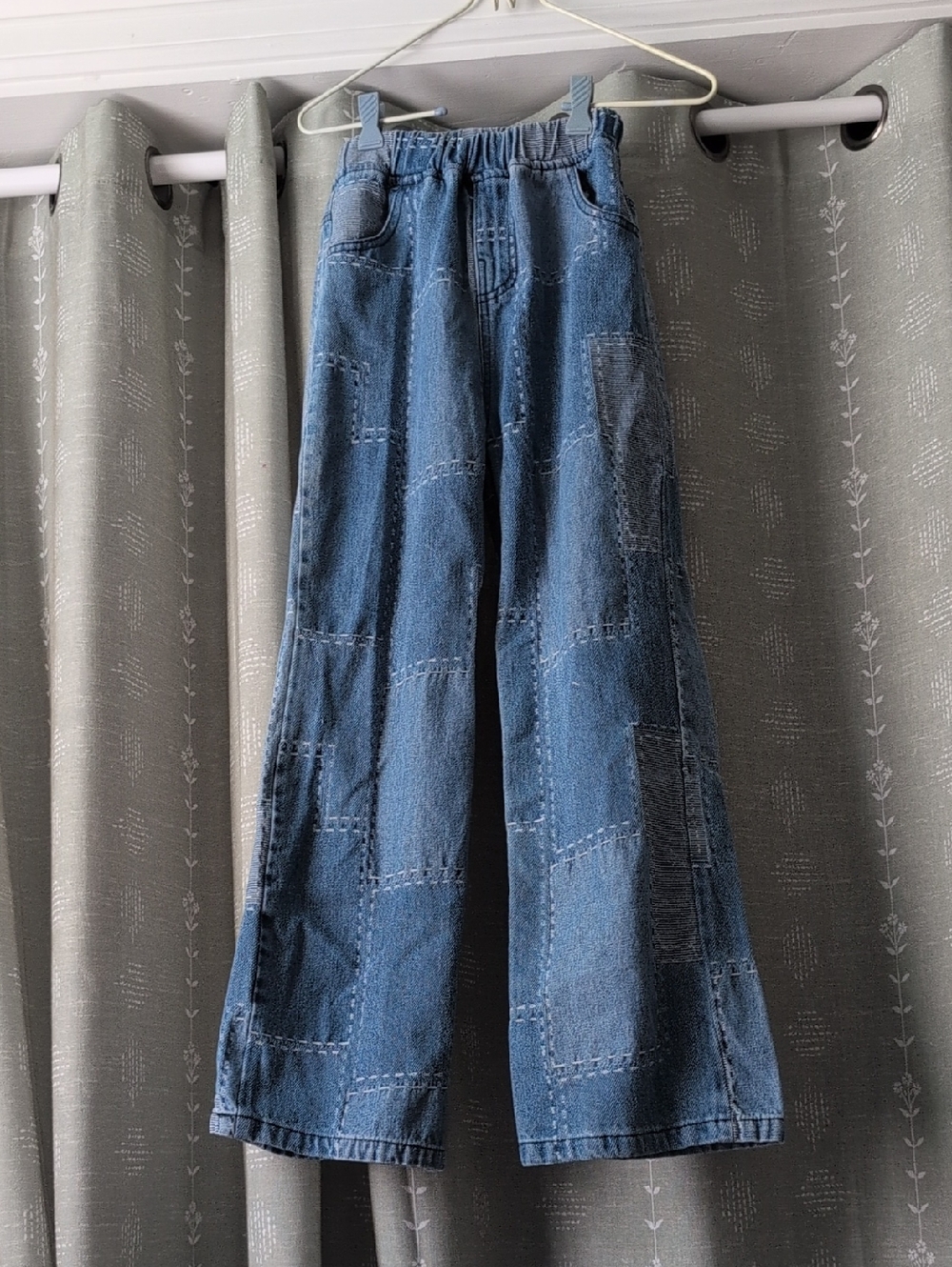 Blue Wide-Leg Patchwork Women’s Jeans